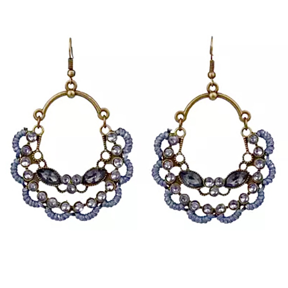 Crystal Crochet Antiqued Bronze Drop Earrings